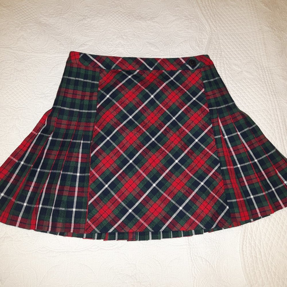 New Wrap around waist red plaid pleated skirt